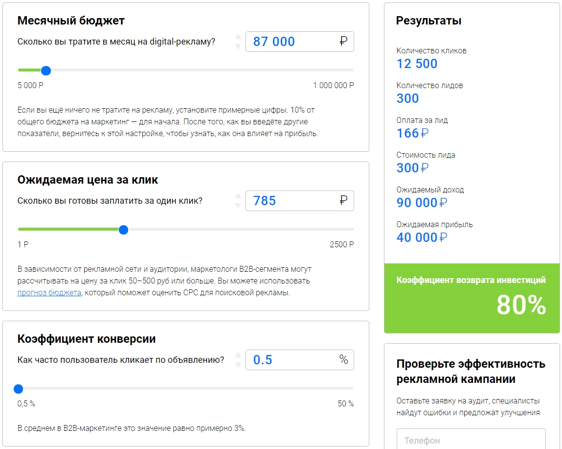 Онлайн расчет ROI в сервисе roi-calc