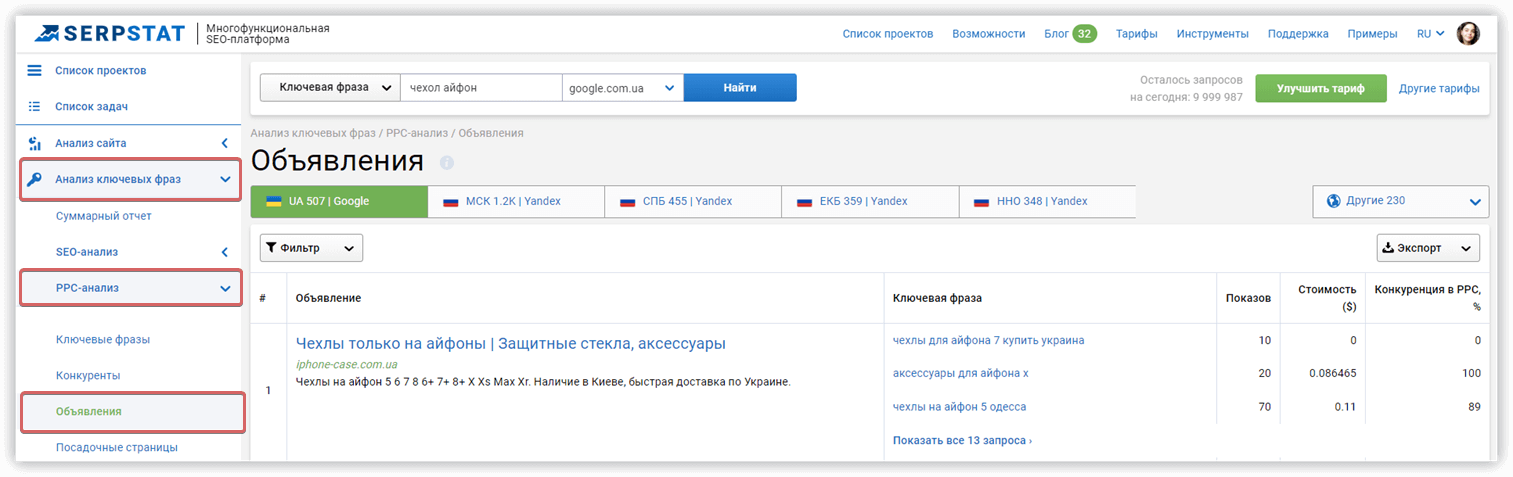 Serpstat анализ конкурентов