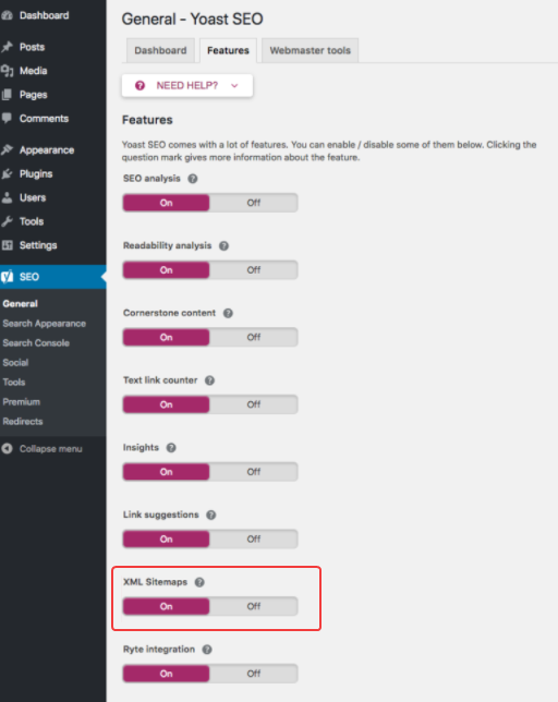 Formation of XML sitemap