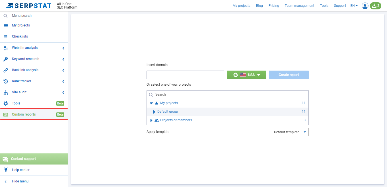 Serpstat custom reports