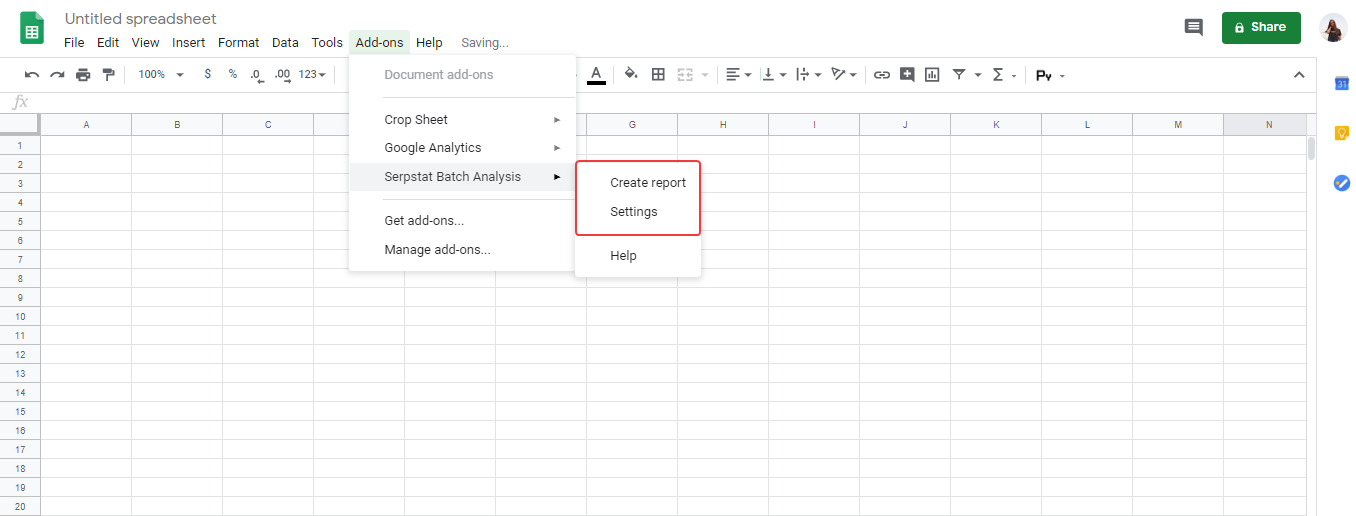 spreadsheet interface