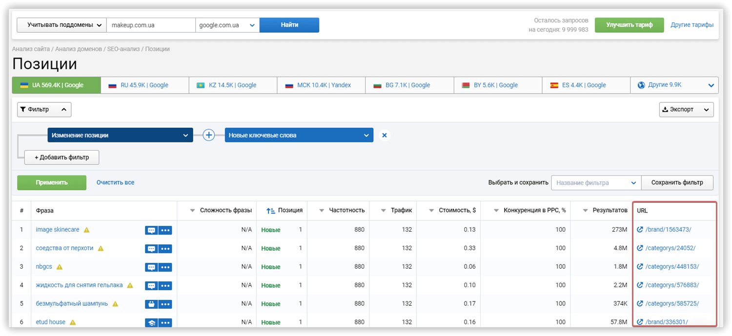 пакетный анализ доменов Serpstat
