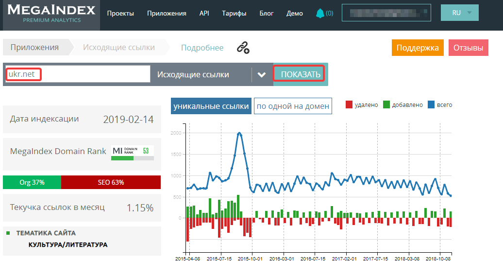 Проверка количества ссылок megaindex