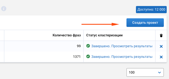 Создаем новый проект по собранному семантическому ядру для нашего сайта