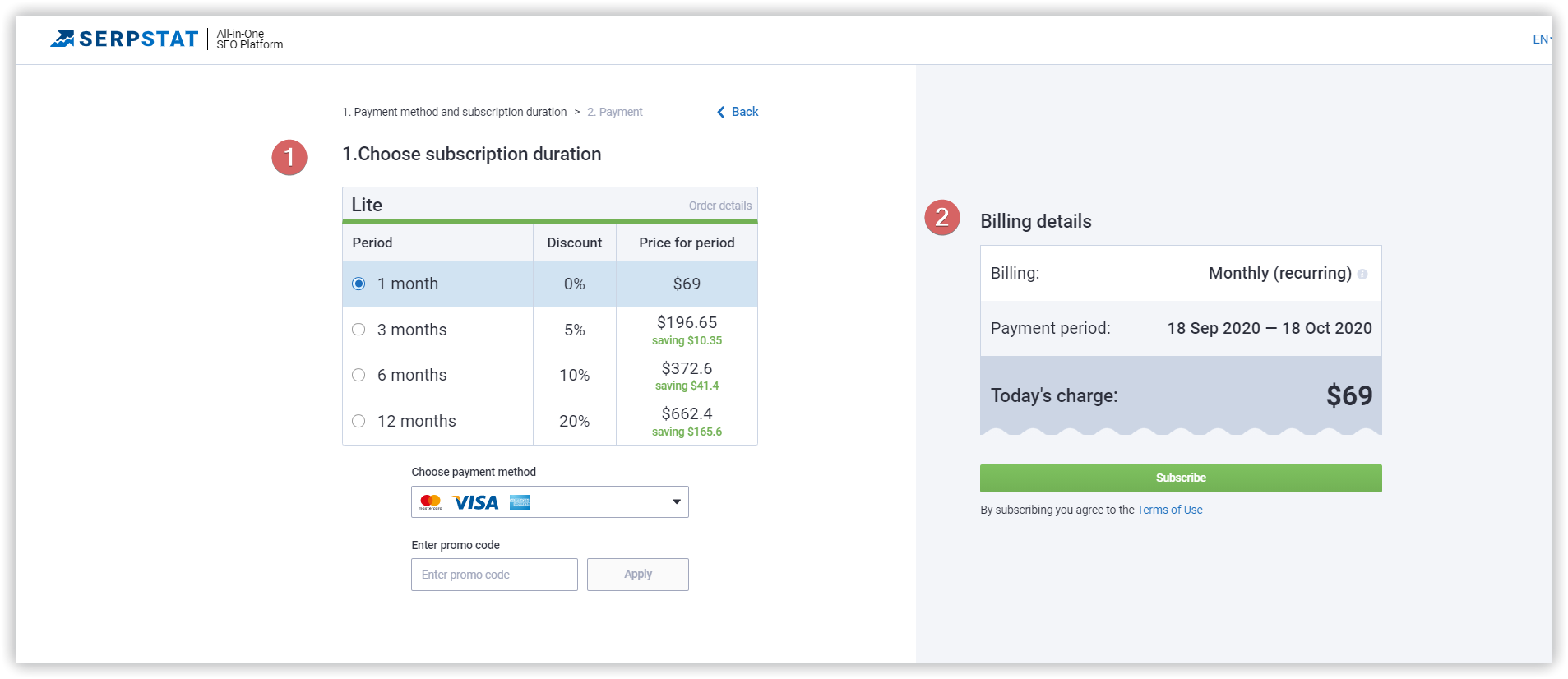 Serpstat payment process