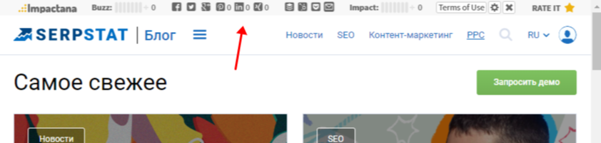 Тулбар Impactana Content Marketing Toolbar в браузере Google Chrome