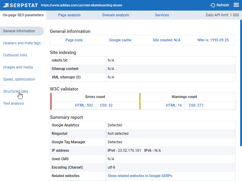 Плагин Serpstat Seo-параметры