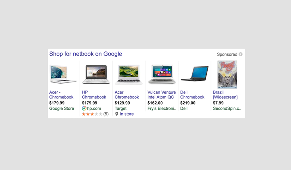 Выдача ноутбуков в карусели Google Shopping