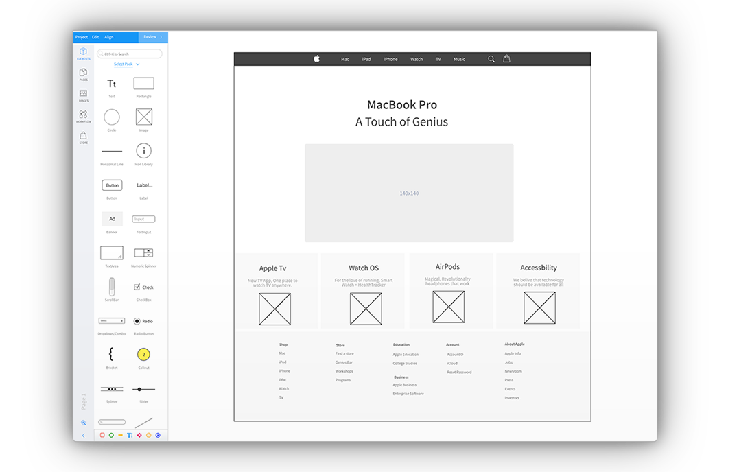 Tools for website prototype creation