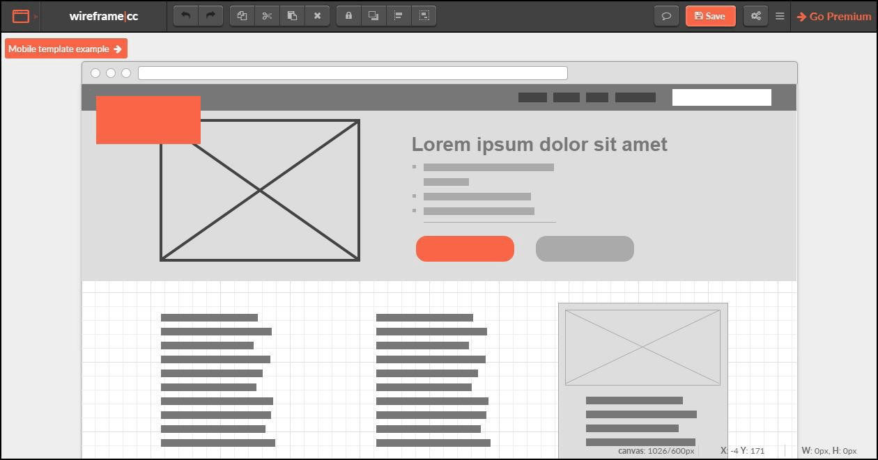 Prototype creating tool Wireframe