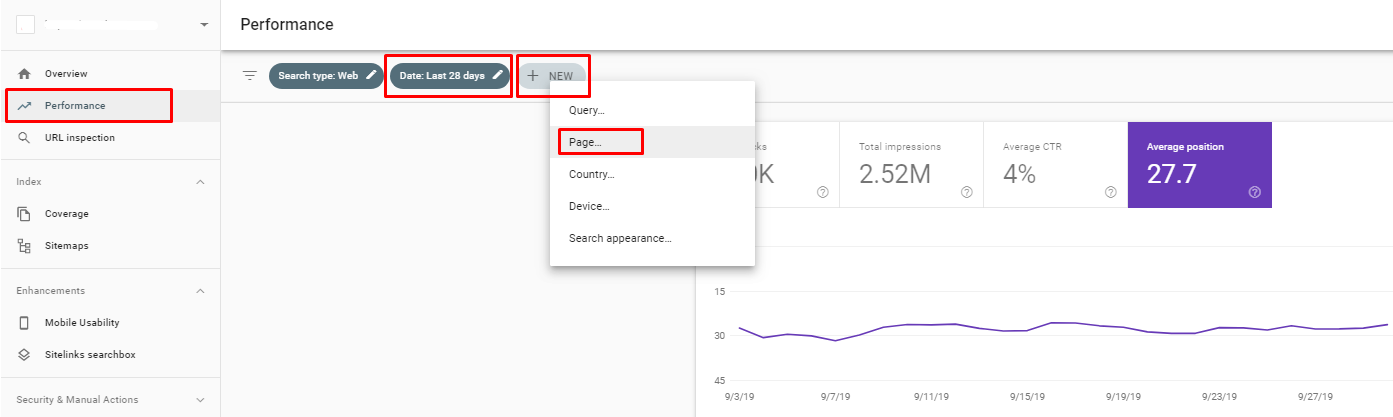 Page performance in Google Search Console