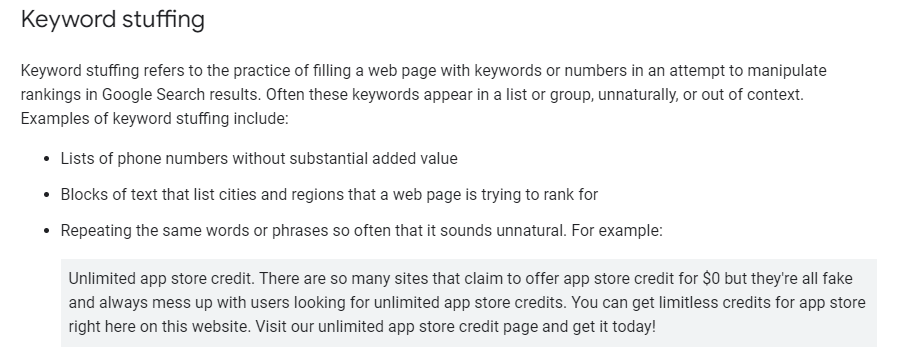 Google Search Central documentation on keyword stuffing