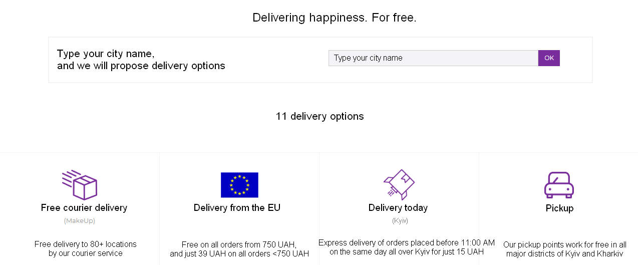 Information on delivery in the online store