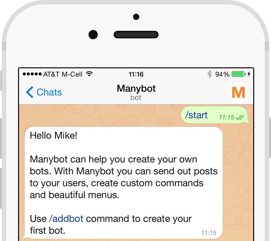Telegram chat bot example