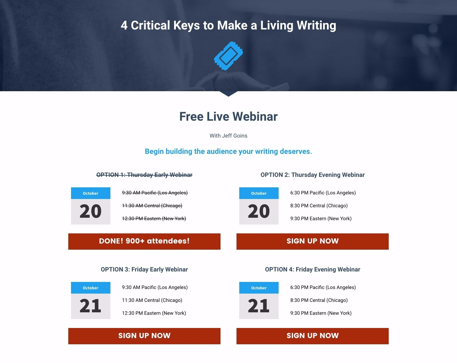 Landing for a webinar