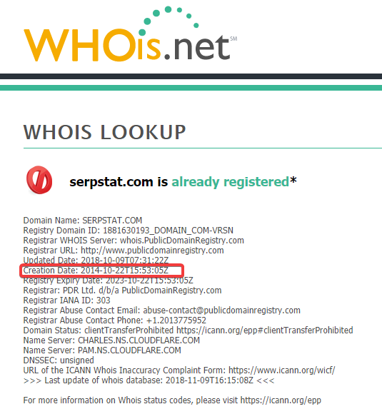 Whois domain age verification