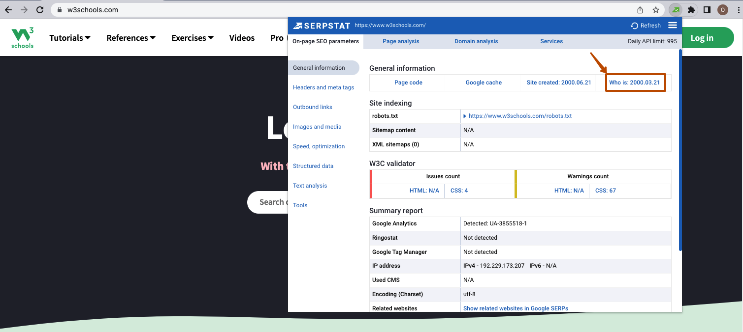 Checking site trust in Serpstat