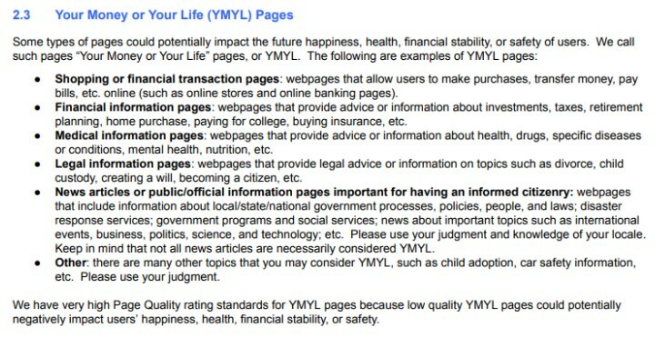Google YMYL Page Ranking