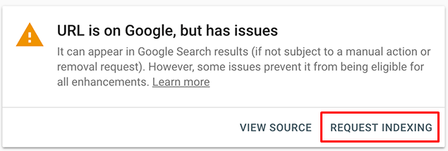 Request indexing in Google Search Console