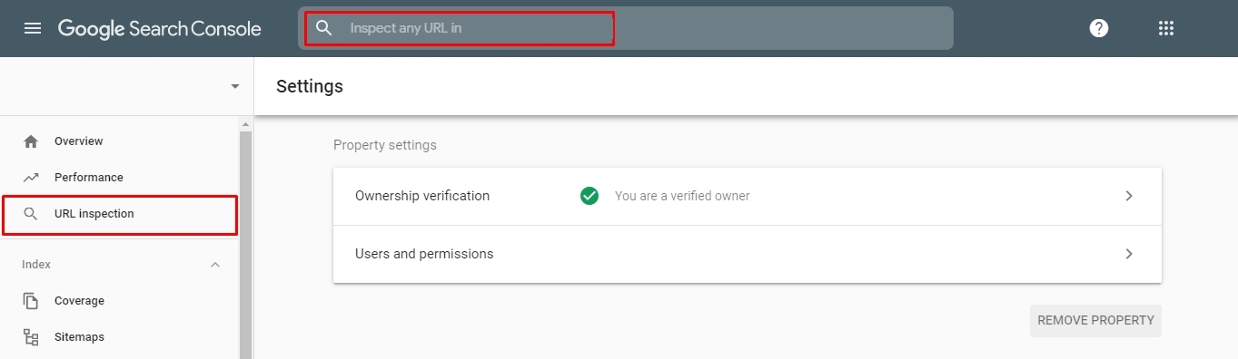 URL inspection at Google Search Console