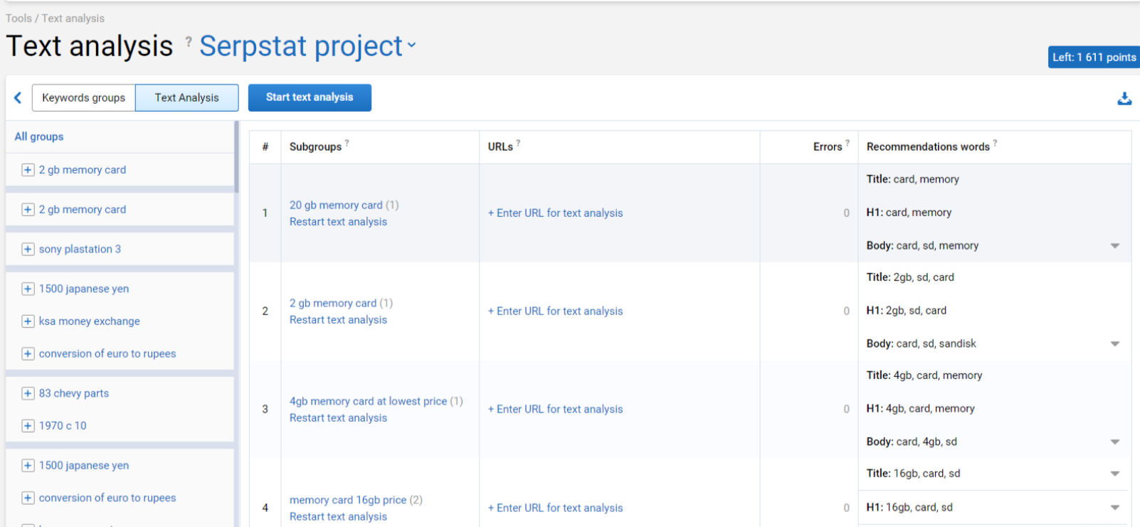 SEO text analysis in Serpstat