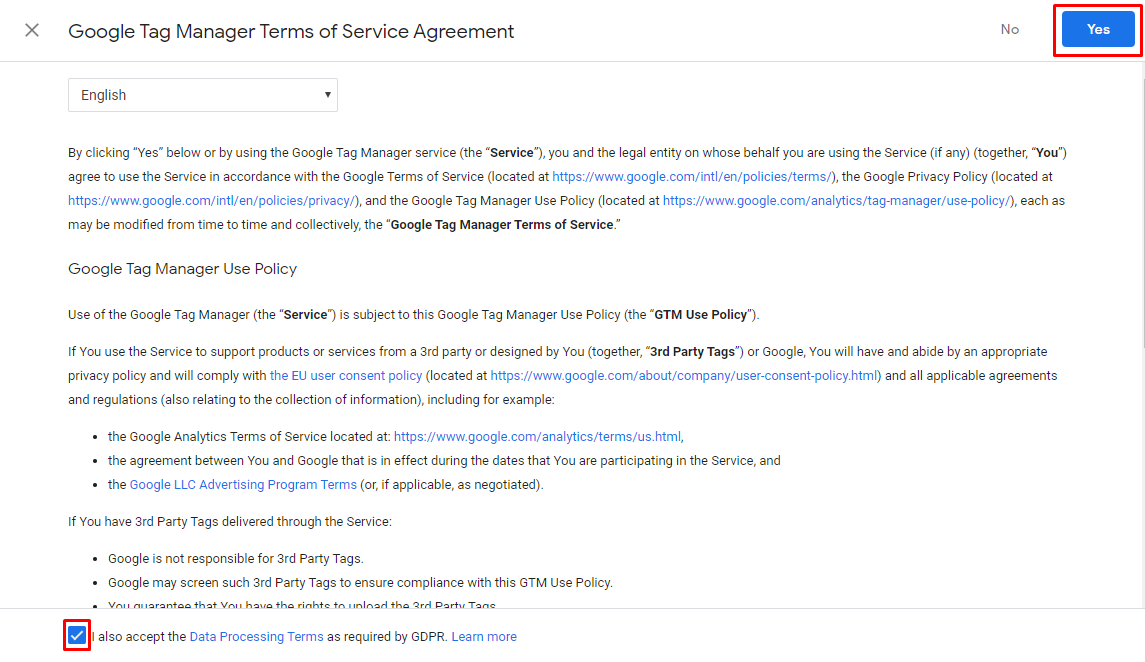 Google Tag Manager Terms of Service