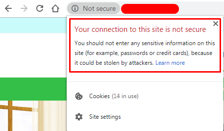 Unprotected site connection in Google Chrome