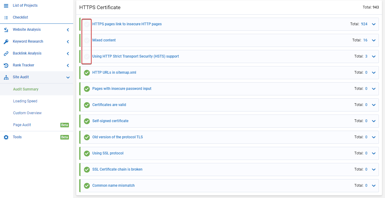 HTTPS sertificate errors in Serpstat's site audit tool