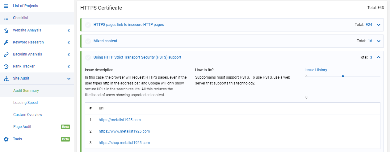 Using HSTS support on the site