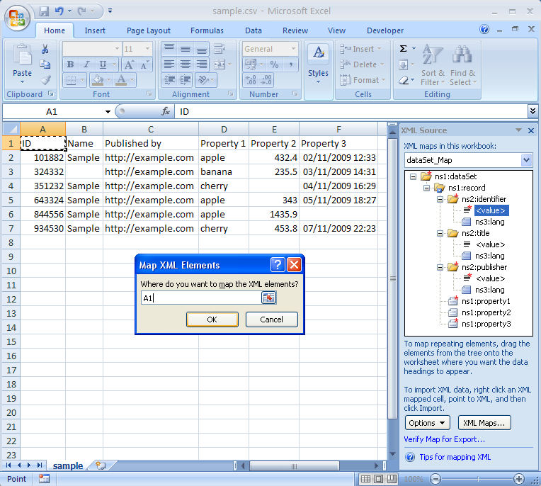 XML file in Microsoft Excel