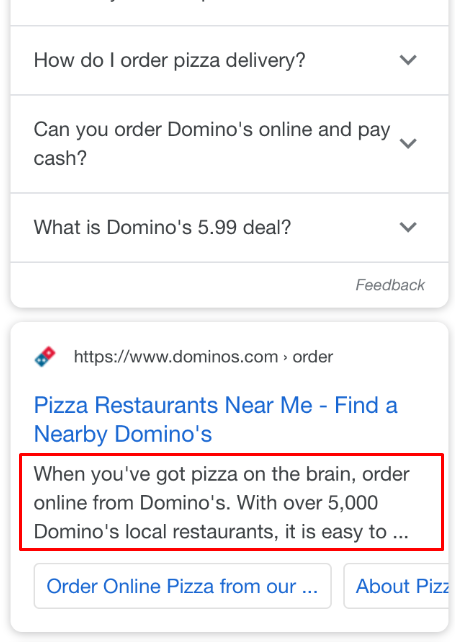Description tag in search engine snippet