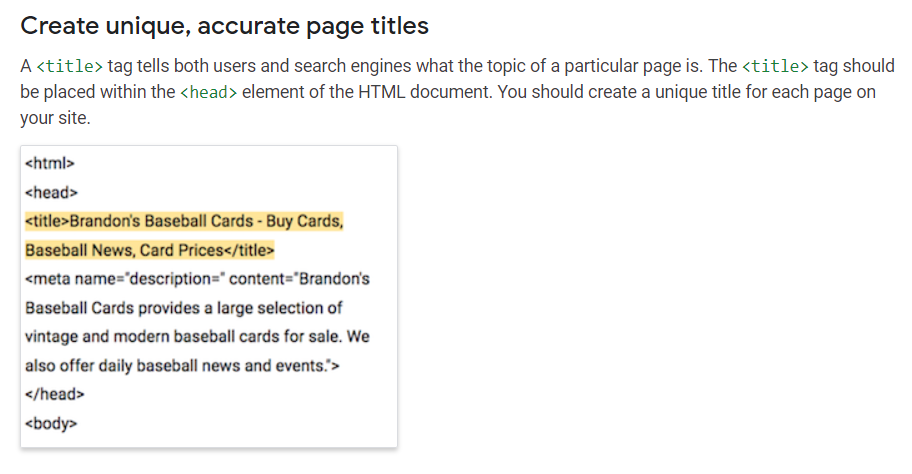 Google guidelines for filling out Title