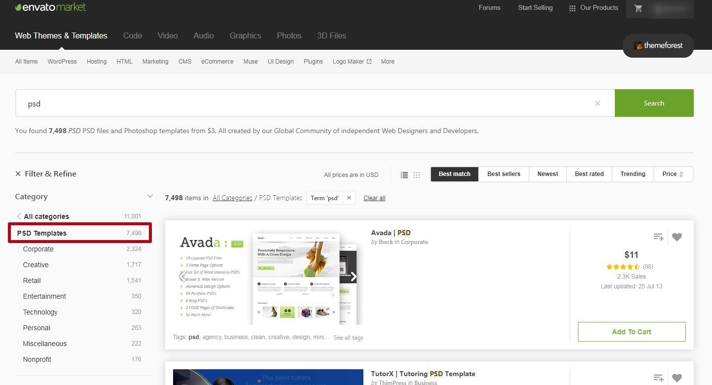 PSD templates for the website: how to buy them