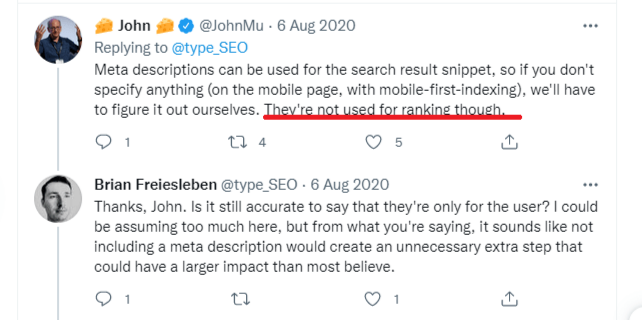 Meta descriptions are not used for ranking