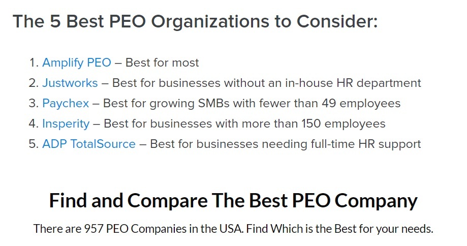 Link building example: the roundup of the best PEO companies​ 