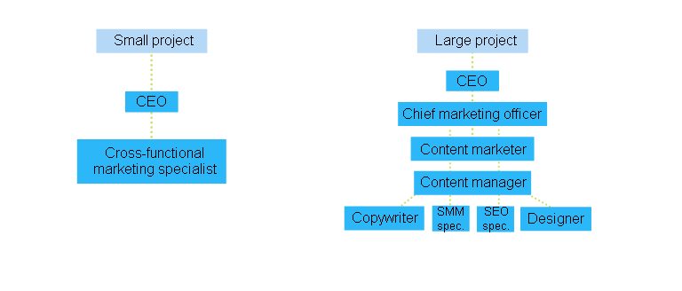 The structure of the marketing department in the company