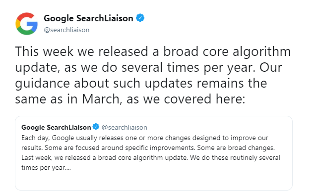 Bad website rankings may be caused by the algorithm update