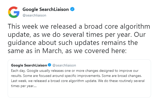 Bad website rankings may be caused by the algorithm update