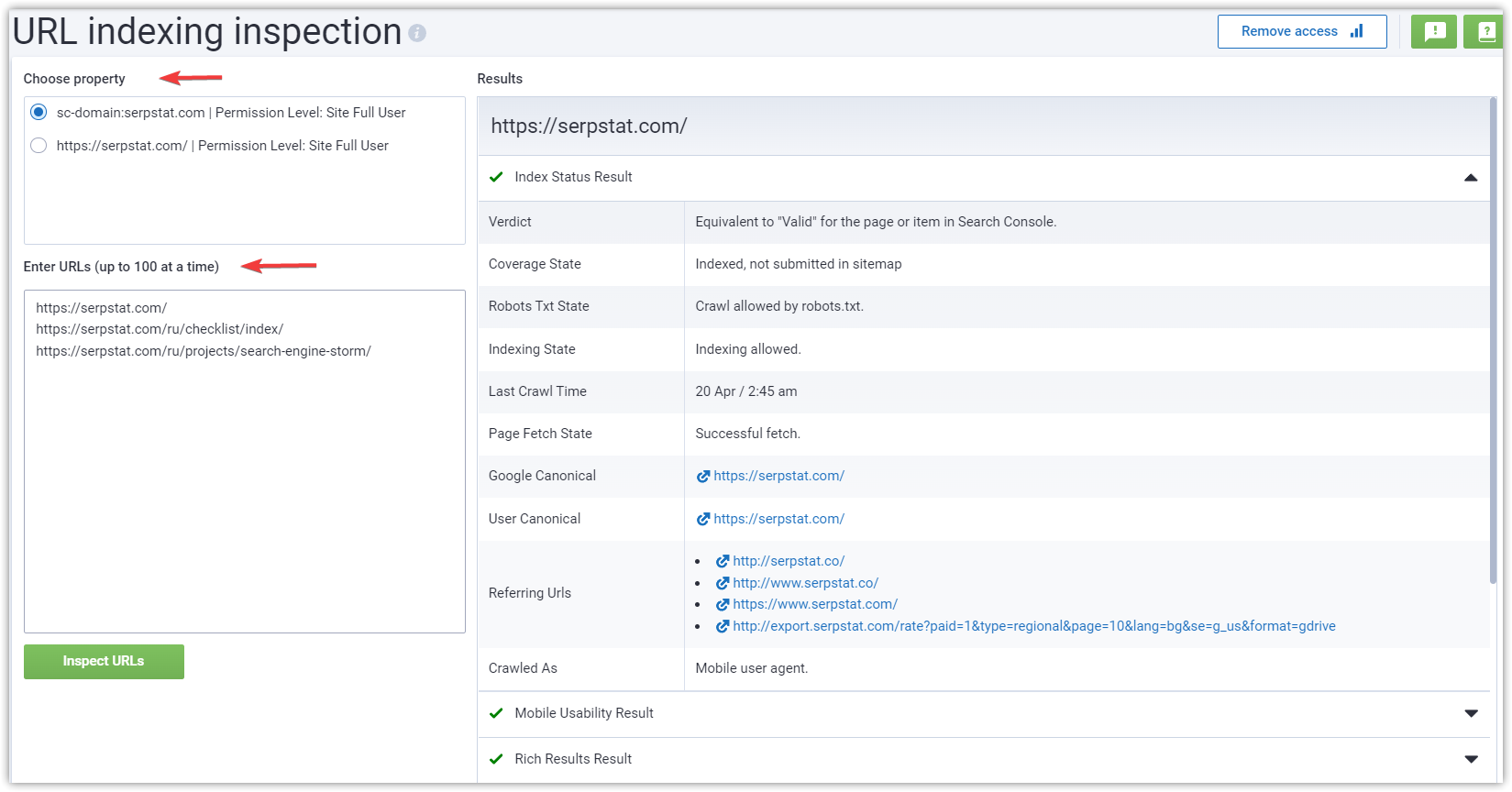 Adding list of URL to URL indexing inspection