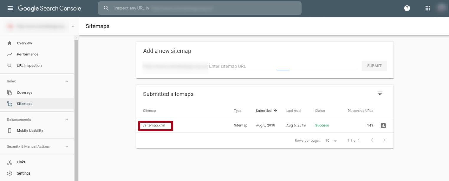Submitted Sitemaps in Google Search Console