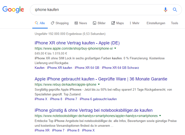 Produktseiten bei Google