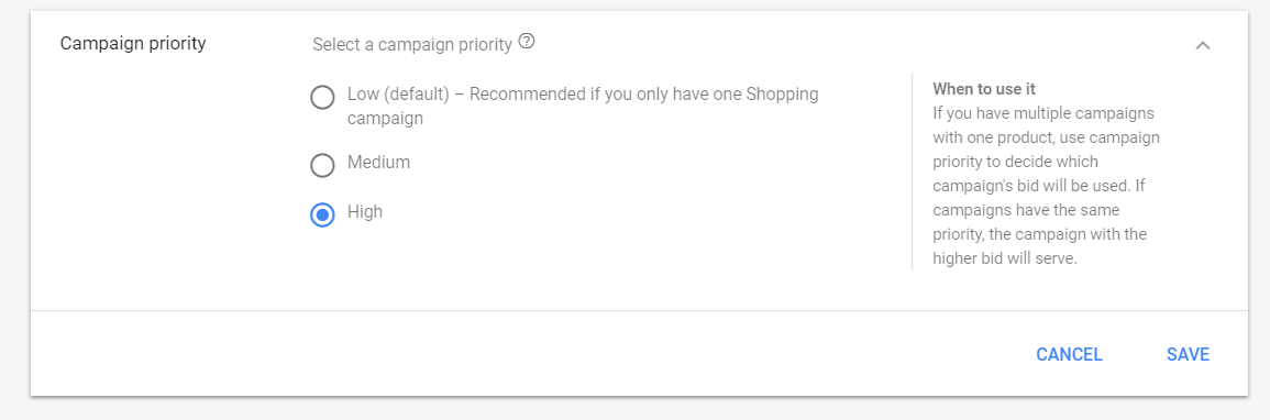 Wie stellt man die Priorität der Shopping-Kampagne ein