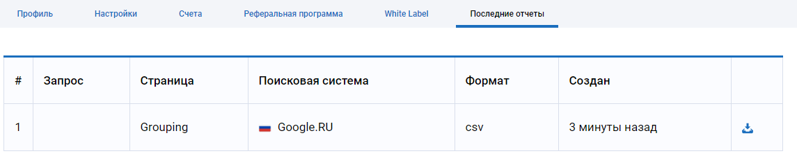 Последние отчеты в Serpstat